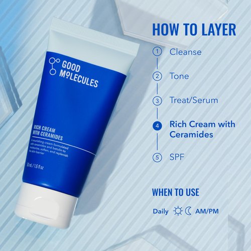 Good Molecules Rich Cream with Ceramides 50 ml / 1.6 oz – Daily Facial Moisturizer for Dry Skin, Redness – Face Lotion with Betulin Soothe, Plump, Hydrate, Moisturize – Anti-aging Skin Care