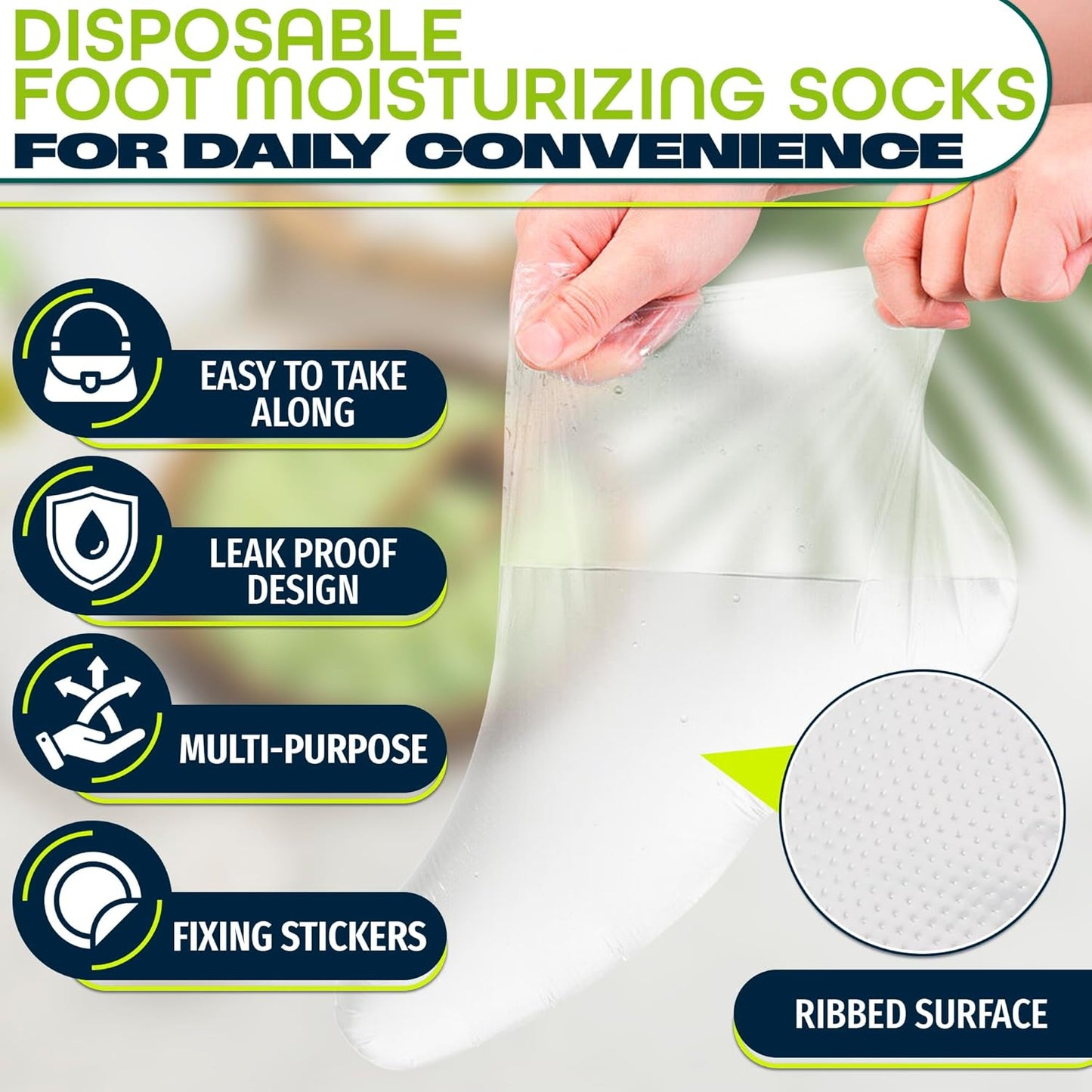 Skiennix Plastic Foot Covers - 200 Pcs Leak-Proof, Durable Anti-Slip Design | Moisturizing Socks for Foot Care