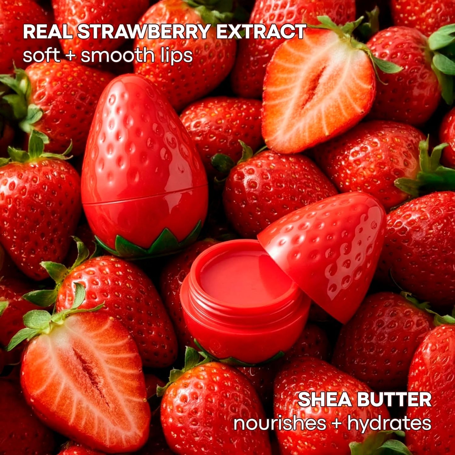 TONYMOLY Mini Strawberry Lip Balm - Hydrating Tinted Balm with Shea Butter & Vitamin E for Soft Lips