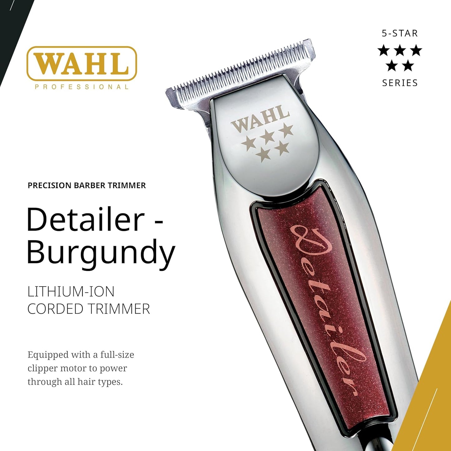 Wahl Professional Detailer Trimmer - Burgundy Adjustable T-Blade with 3 Guides & Accessories