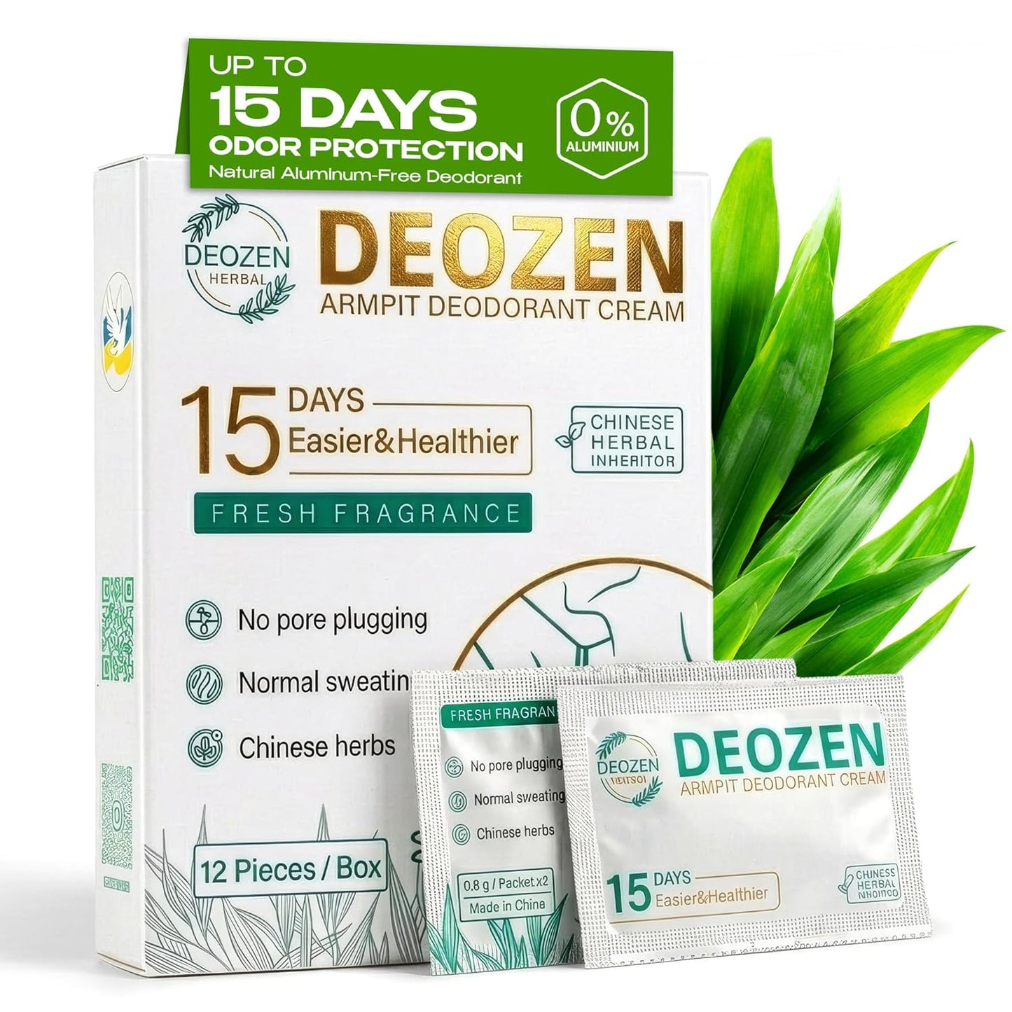Skiennix Natural Aluminum-Free Deodorant Cream | 15 Days Odor Protection | 24 Sachets, 12 Applications