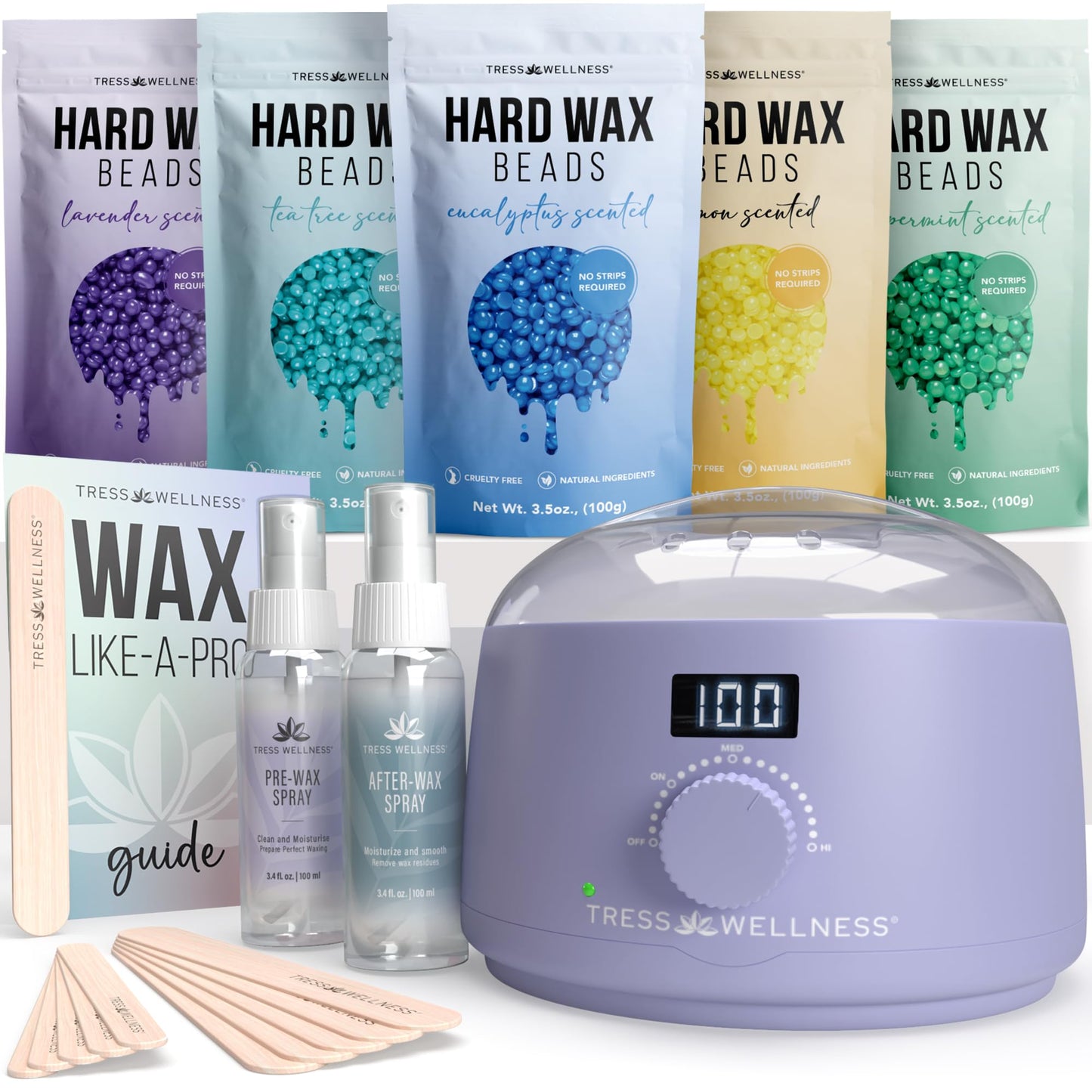 Tress Wellness Waxing Kit for Brazilian Wax - Easy to Use - For Sensitive Skin - Digital Display, Purple