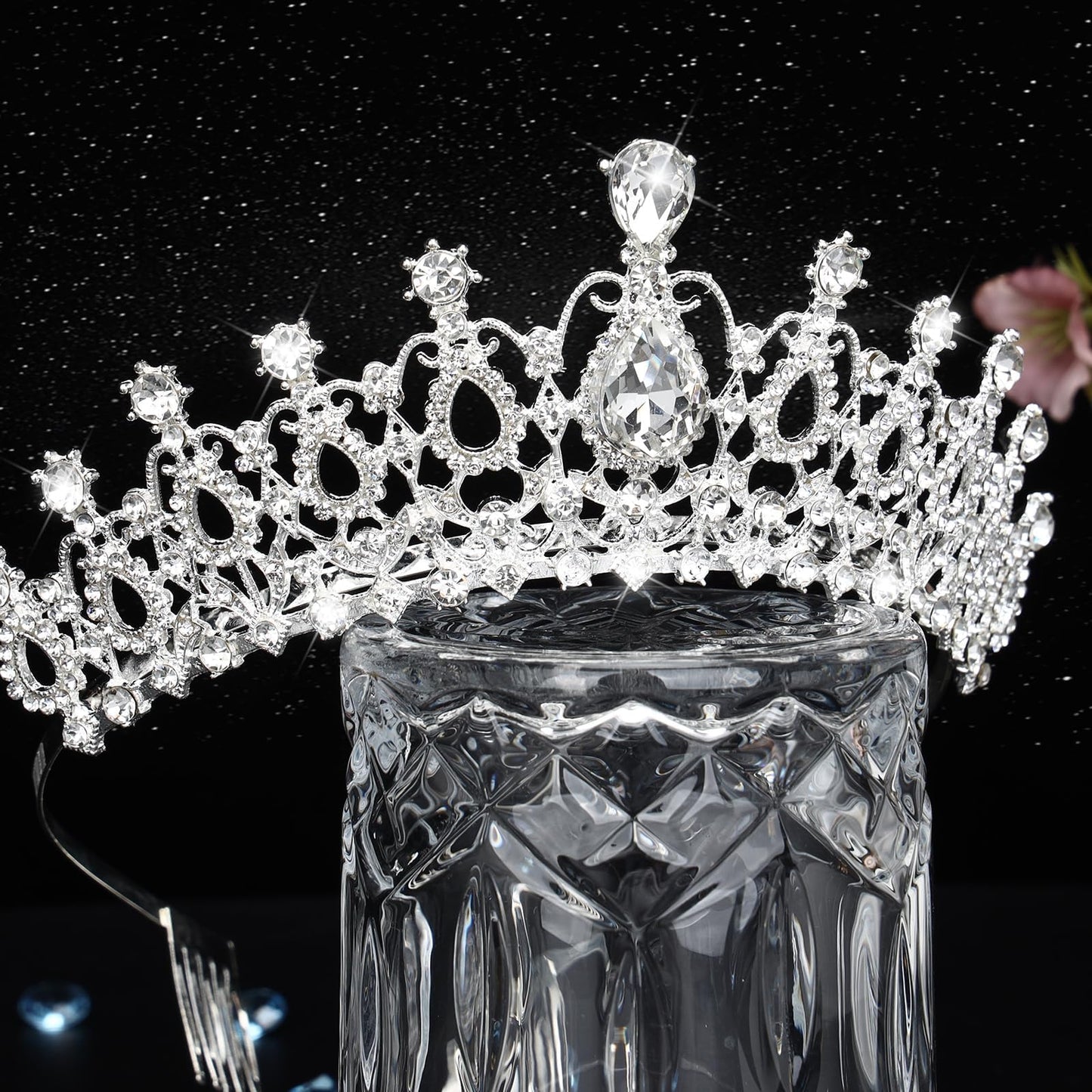 Makone Crowns for Women, Silver Princess Crown, Crystal Crown for Bridal, Wedding, Pageant, Birthday, Party