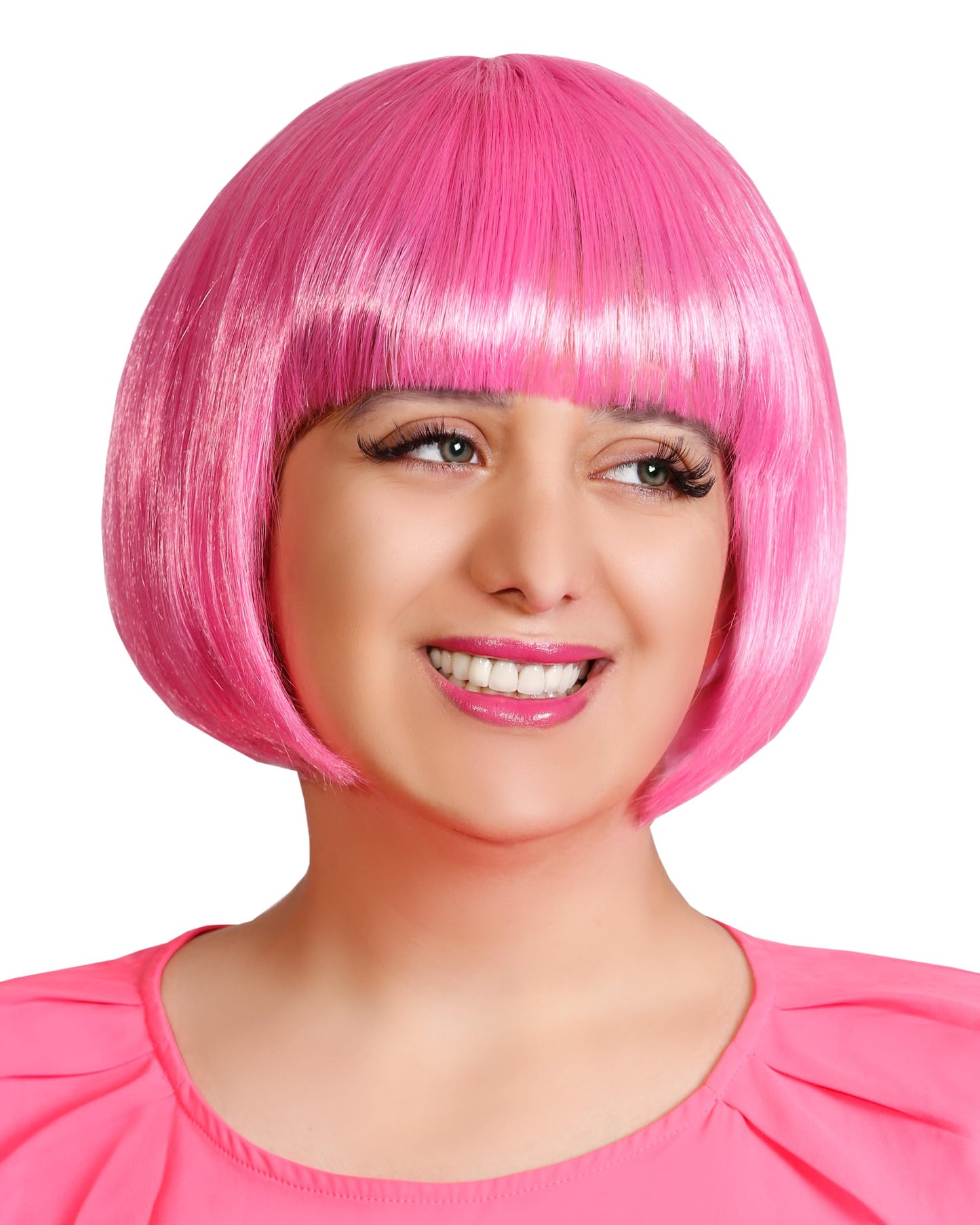 Matissa Short Straight 10" Bob Wig with Bangs Synthetic Fancy Dress Costume Halloween Party (Hot Pink)