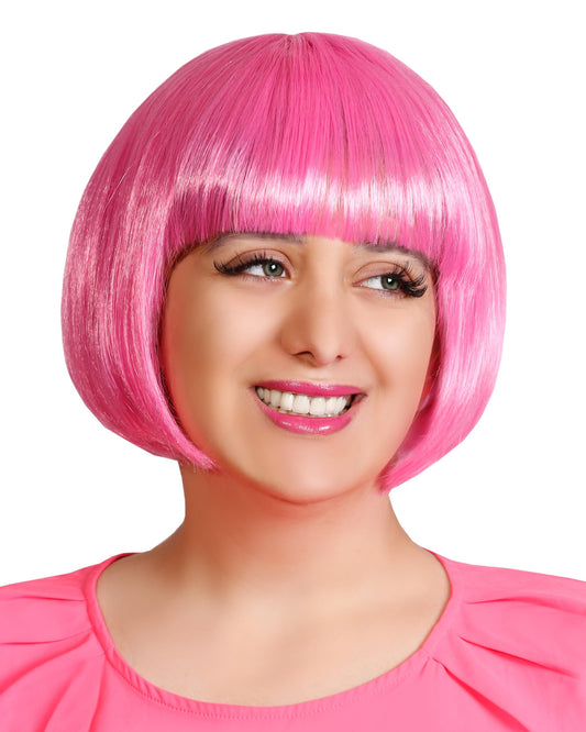 Matissa Short Straight 10" Bob Wig with Bangs Synthetic Fancy Dress Costume Halloween Party (Hot Pink)