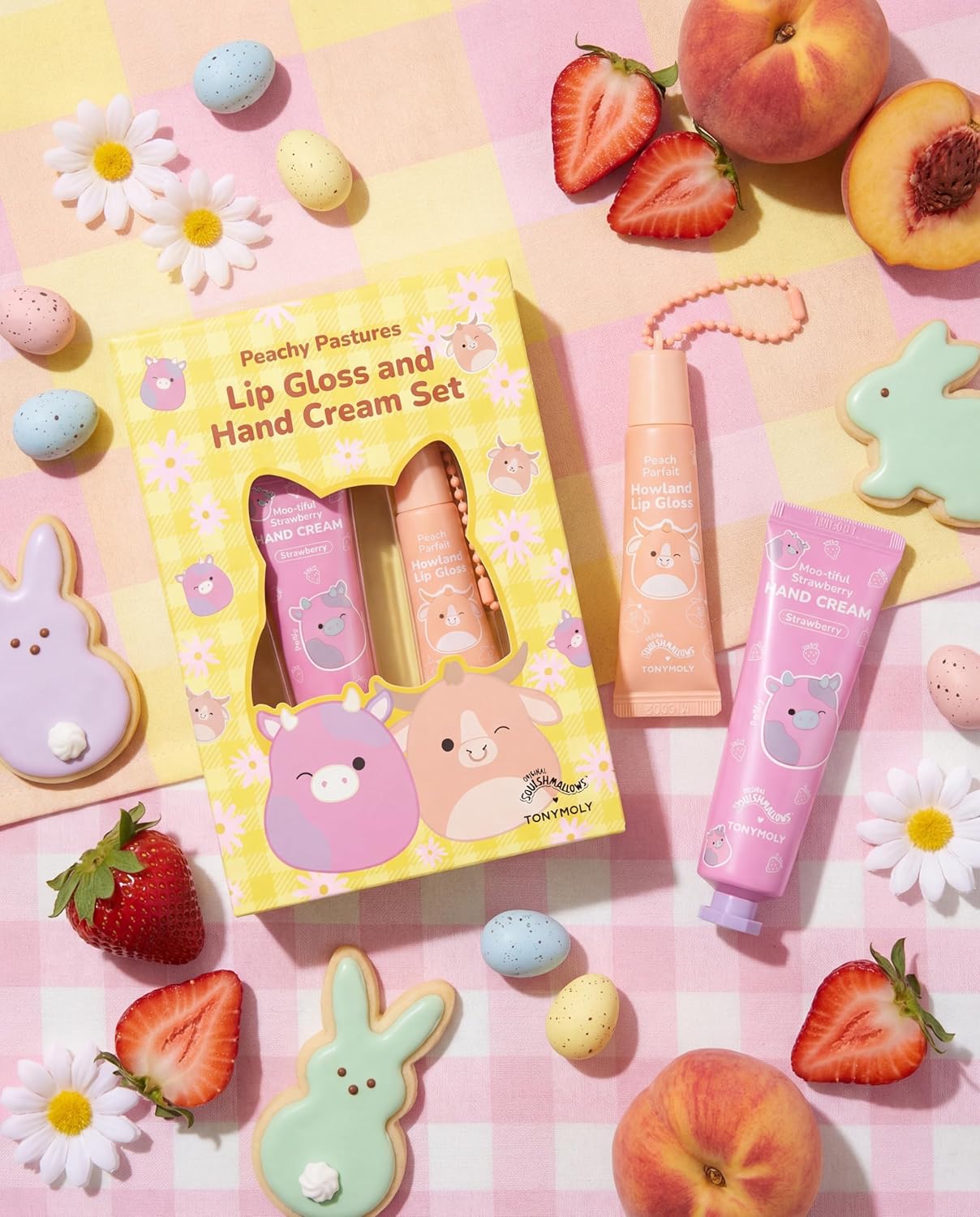 TONYMOLY x Squishmallows Peachy Pastures 2-Piece Lip Gloss & Hand Cream Set – Peach Scented Hand Cream + Sheer Peach Lip Gloss – Cute Korean Beauty Gift, Squishmallows Easter Basket Stuffer
