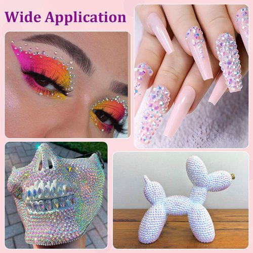25000Pcs Resin Rhinestones for Crafting, White AB 2-6mm Mixed Sizes Non Hotfix Flatback Gems with 1Pcs Glue, Bedazzling Crystal for DIY Craft Clothing Mugs Tumblers Shoes Fabric Decor Nail Art