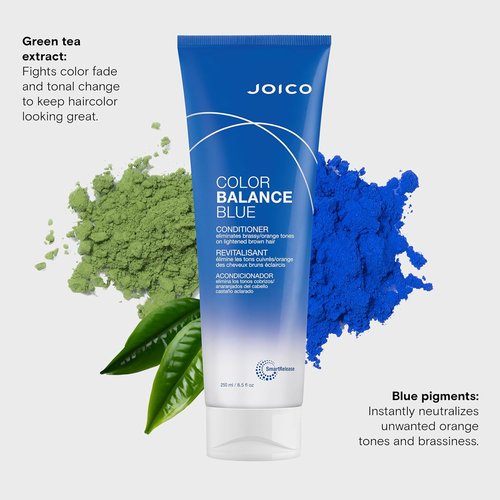 Joico Color Balance Blue Conditioner - Eliminate Brassy Tones for Lightened Brown Hair | Boost Vibrancy & Shine with Rosehip Oil & Green Tea Extract