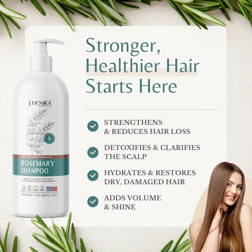 Edenika Botanicals Rosemary Oil Shampoo - Biotin-Infused for Thinning Hair & Anti-Hair Loss | 16 fl oz, Sulfate-Free, Organic