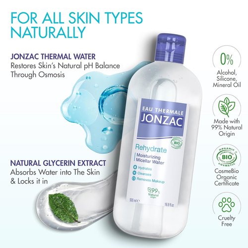 Eau Thermale Jonzac Organic Micellar Water - Hydrating Makeup Remover for Sensitive Skin - 16.9 Fl Oz