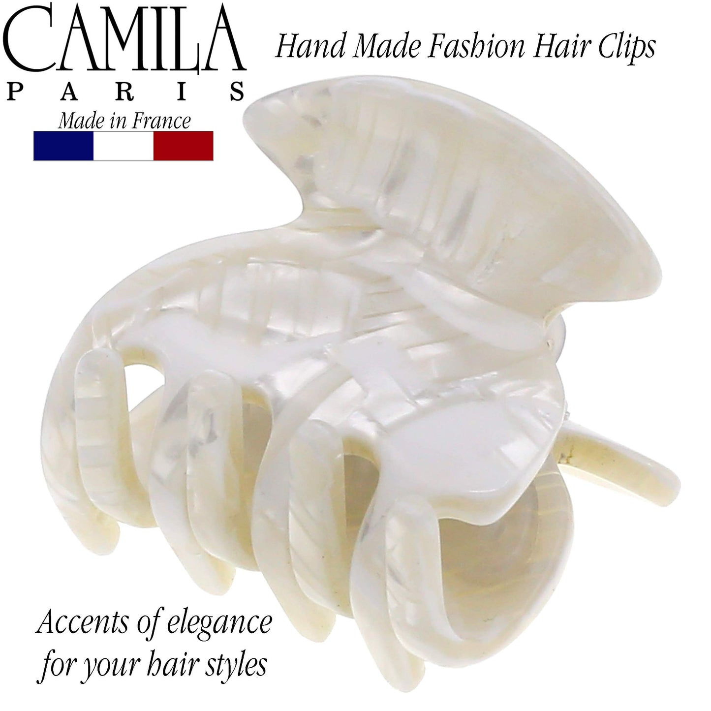 Camila Paris CP3158 French Hair Clip for Women, Handmade, White, Small Girls Hair Claw Clips Jaw, Durable Styling Hair Accessories for Women, Strong Hold No Slip Grip, Made in France