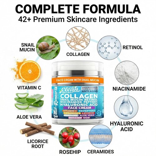 Regine Switzerland Snail Mucin Collagen Face Cream - Anti-Aging Moisturizer with Retinol & Niacinamide - 3.52 oz