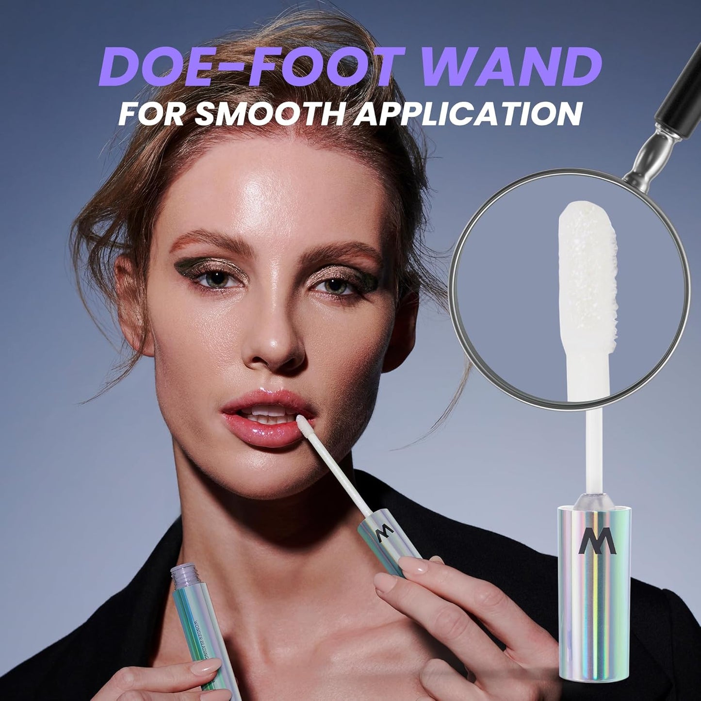 Wonderskin Lip Gloss - Hydrating Clear Glitter Blading Top Gloss for High Shine Finish | Holographic