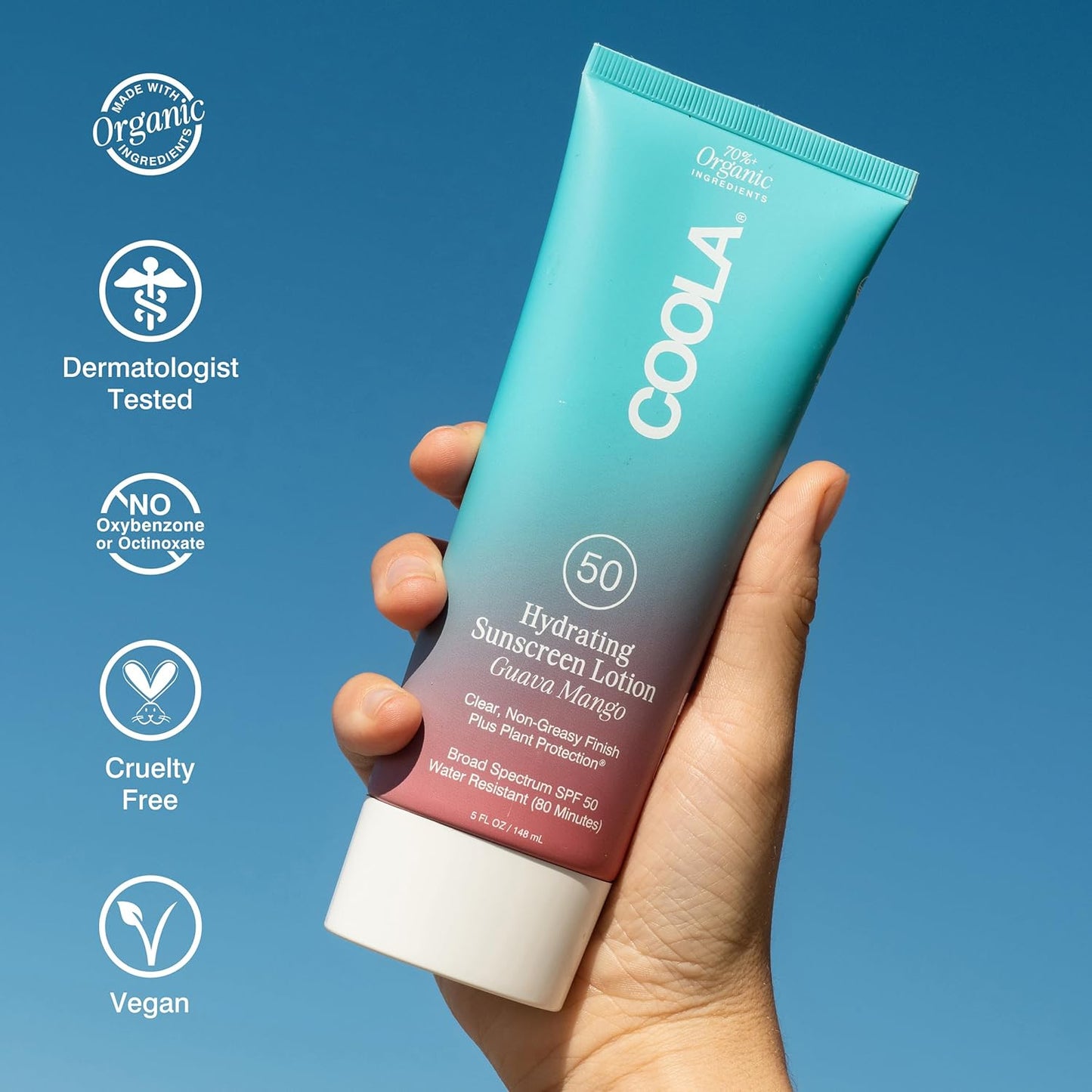 COOLA Organic Sunscreen SPF 50 - Vegan & Gluten-Free Body Lotion for Daily Protection | Guava Mango, 5 Fl Oz