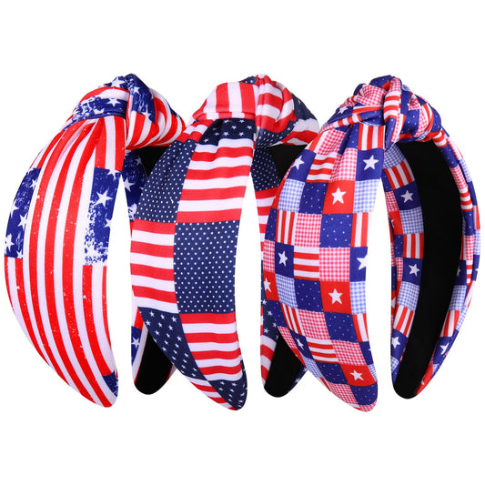 JERTOCLE 4th of July Knotted Headband for Women Patriotic Stars Flag USA Stripe Headbands American Flag Red White Blue Hairband Independence Day Hair Accessories Gifts