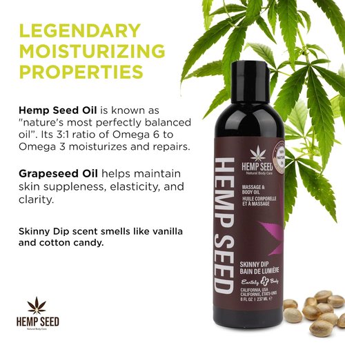 Hemp Seed Massage Oil - Nourishing & Moisturizing Formula | 8 fl. oz. | Vegan & Cruelty-Free