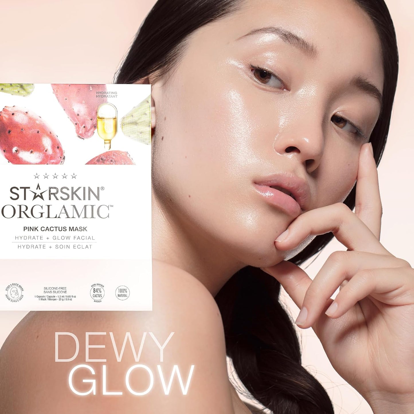 STARSKIN Orglamic Pink Cactus 2-Step Sheet Mask - Hydrating & Firming Face Mask for All Skin Types | 1x25g
