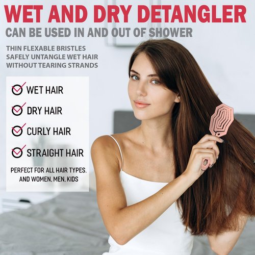 Fiora Naturals Hair Detangling Brush for Women - Detangler Hair Brush w/Flexible Soft Bristles, Gently Glides Through Tangles, Curly, Fine, Dry & Shower Wet HairBrush, cepillo para cabello, Rose Gold