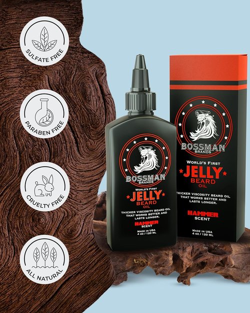 Bossman Jelly Beard Oil - Softens & Moisturizes with Natural Ingredients | 4 oz, Hammer Scent