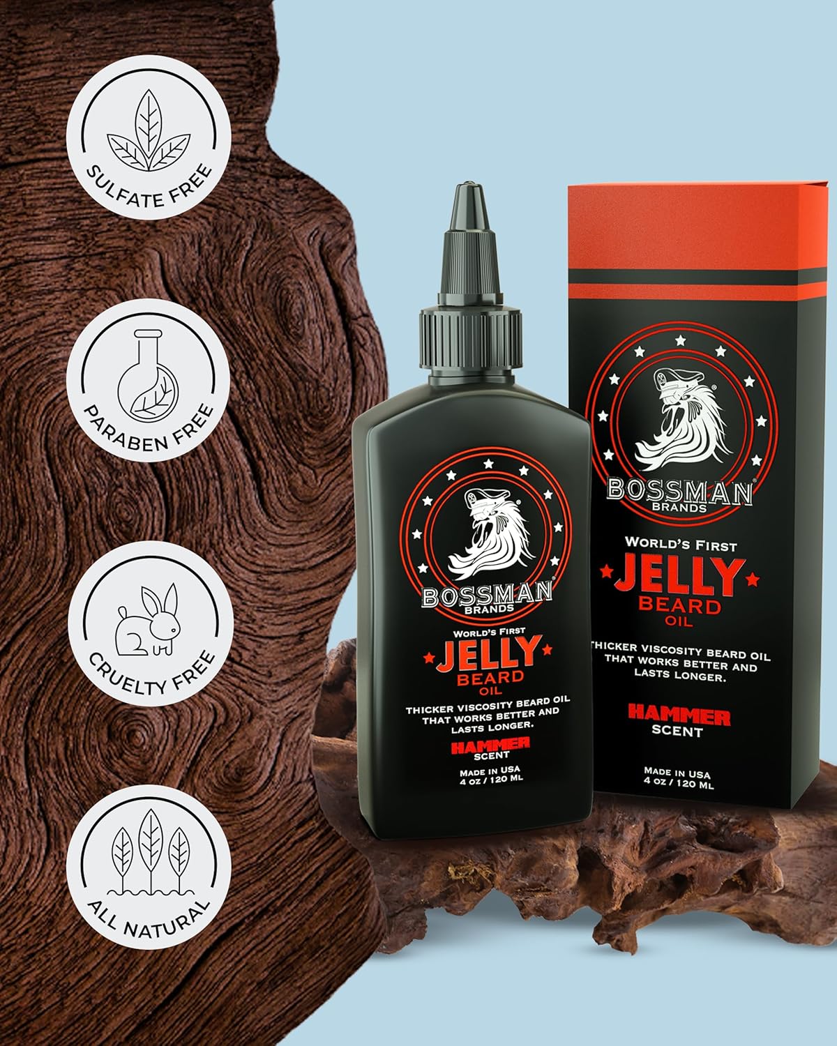 Bossman Jelly Beard Oil - 3 Pack (12 oz Total) | Softens & Moisturizes with Natural Ingredients - Hammer Scent