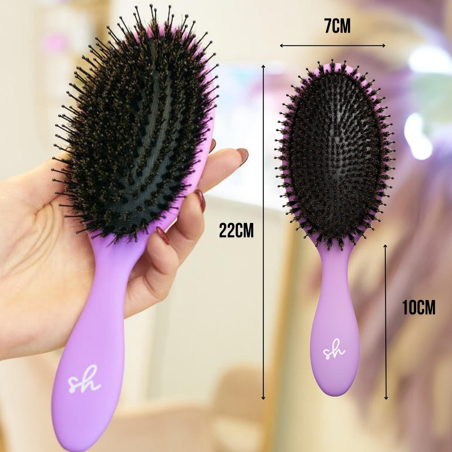 SimplyHair Ultimate Hair Extension Brush & Detangler Anti-Static, Dual Bristle Design, Soft Boar Bristle, Great for All Hair Types & Extensions - Pink & Purple Ombre Brush Ideal for Adults & Kids