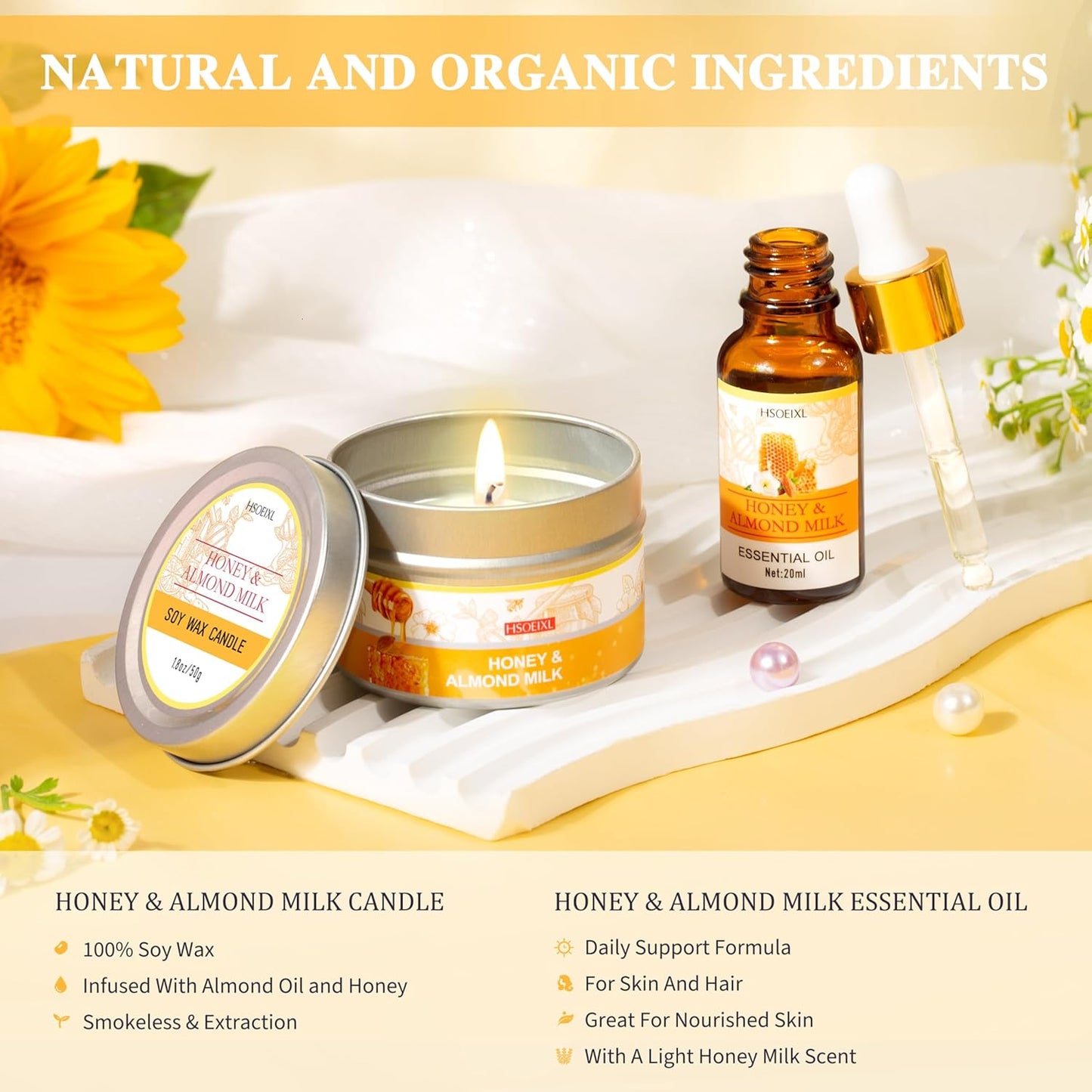 Skiennix 9-Pc Almond Milk & Honey Bath Gift Set - Relaxing Spa Essentials for Women | Perfect Birthday Gift