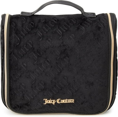 Juicy Couture Makeup Bag - Black Velour Cosmetics Organizer with Hanging Hook | Travel Essentials