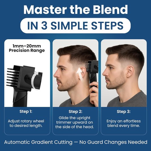 247 Groomed Self Haircut Trimmer for Men - Auto Blending Hair Clipper with Adjustable Fade Guide (1-20mm)