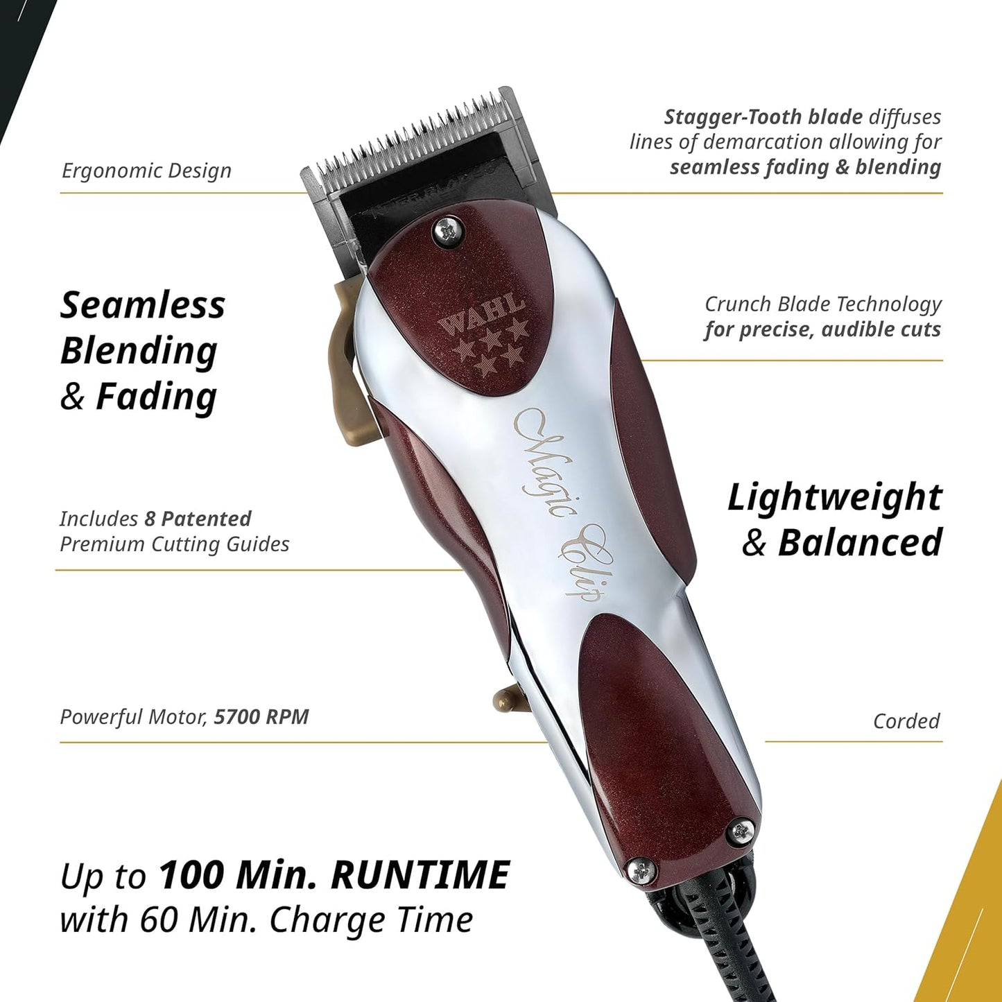 Wahl Professional 5 Star Series Magic Clip - Precision Fade Clipper with Adjustable Blades, Chrome Finish