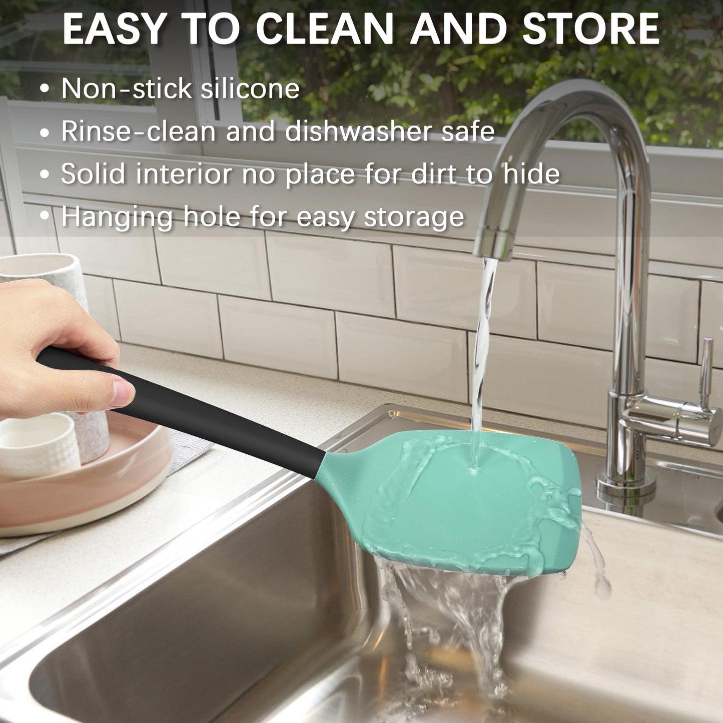 Coukre 2 Pack Silicone Spatula Set, High Heat Resistant, BPA Free Kitchen Spatula, Solid & Slotted Turner for Non-Stick Pans, Sautéing, and Flipping (2, AquaGreen)