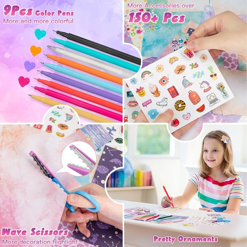 QIYVLOS 2 Pack DIY Journal Kit for Girls, Journaling Diary Toys for ages 8-13, Arts and Crafts Birthday Stationary Set Gifts for Teen Girls Ages 8 9 10 11 12 13 14 Year Old