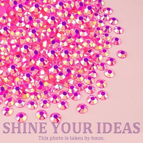 Resin Jelly Rhinestones for Crafting with B7000 Jewelry Glue, 1 Box Hot Pink AB Flatback Crystal with 3Pcs 10ml Glue, Bedazzling Non Hotfix Gems for DIY Tumblers Clothing Shoes Manicure