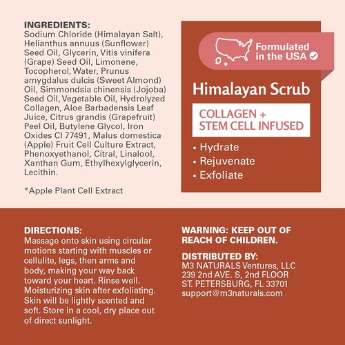 M3 Himalayan Salt Scrub - Exfoliating Face, Foot & Body Treatment with Collagen & Stem Cells | 16 fl oz