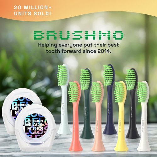 Brushmo Replacement Toothbrush Heads - Compatible with Philips One Sonicare | 4 Soft Dupont Heads & Tongue Cleaner - Miami Coral