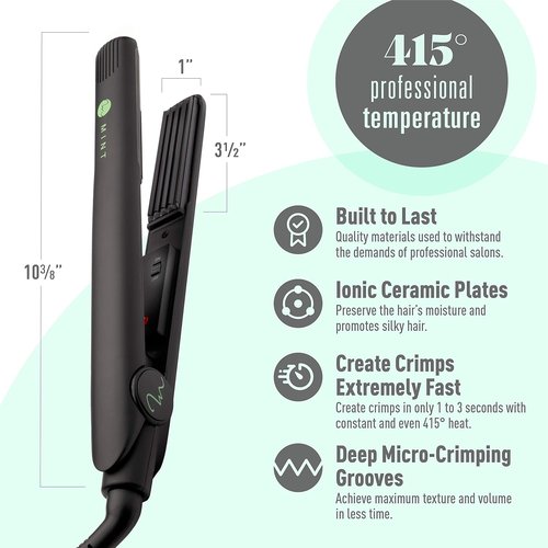 MINT Professional Series Hair Crimper Iron - 1 Inch Ceramic Plates for Fast Crimping & Volume | Travel-Ready Dual-Voltage