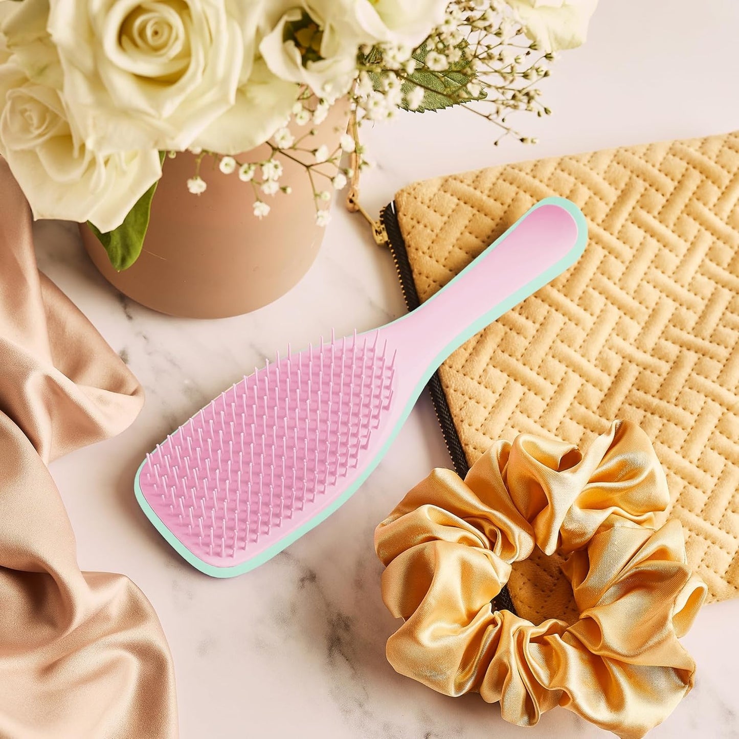 Tangle Teezer Fine & Fragile Detangler Hairbrush Duo, Eliminates Knots & Reduces Breakage, Regular & Travel-Size, Pink & Mint