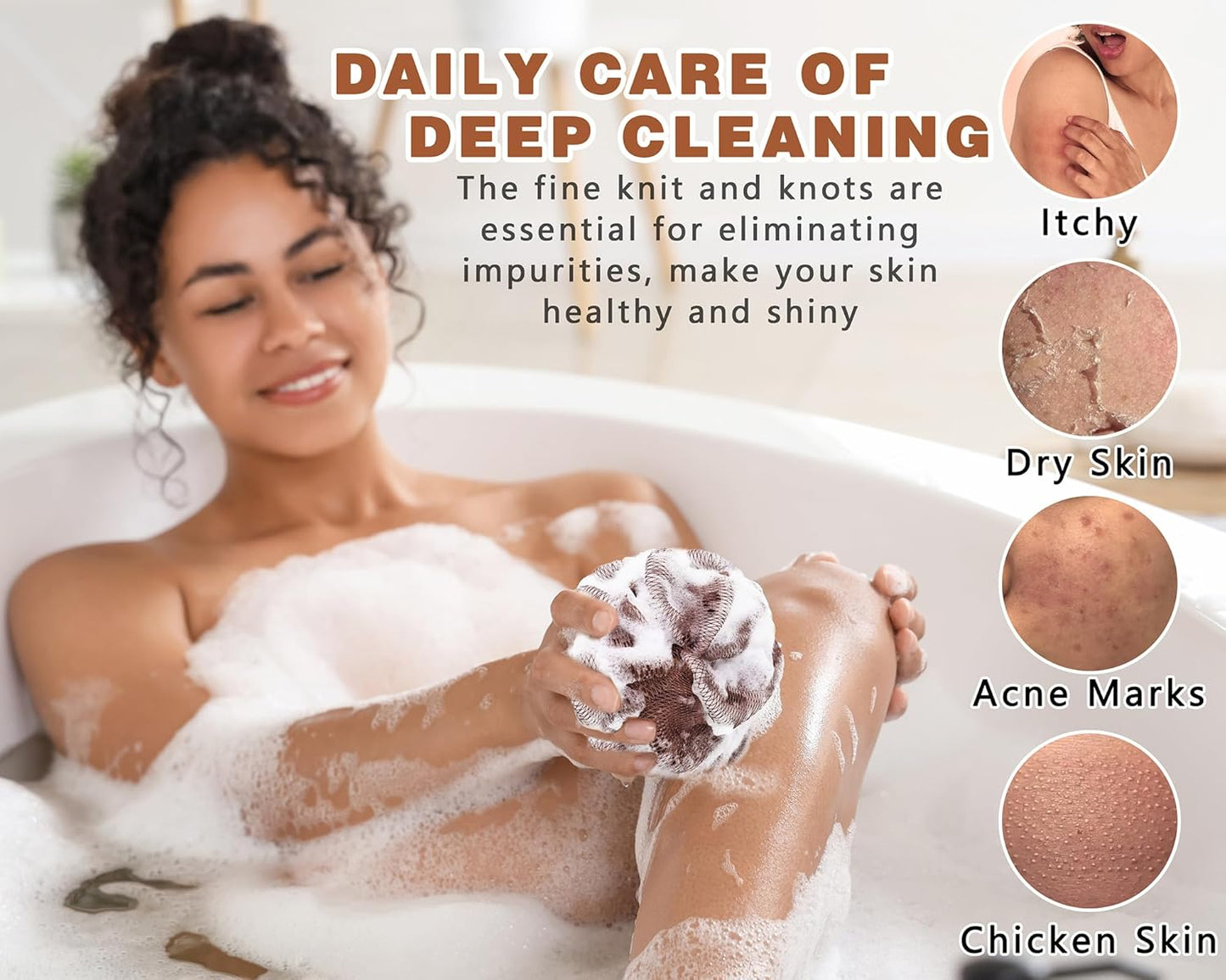 Skiennix African Net Sponge - Exfoliating Body Scrubber for Daily Use | 2 Pack (Dark Brown & Light Brown)