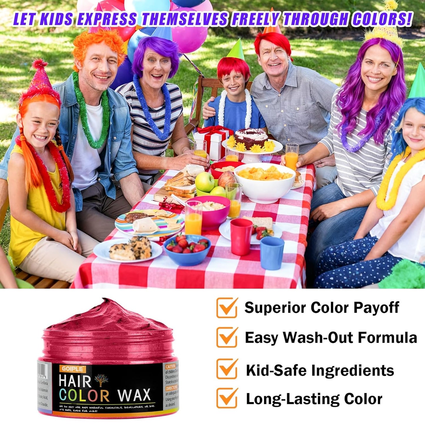Skiennix Temporary Hair Color Wax - Washable DIY Instant Hair Dye for Kids & Adults | 4 Vibrant Colors (Blue, Purple, Red, Green)