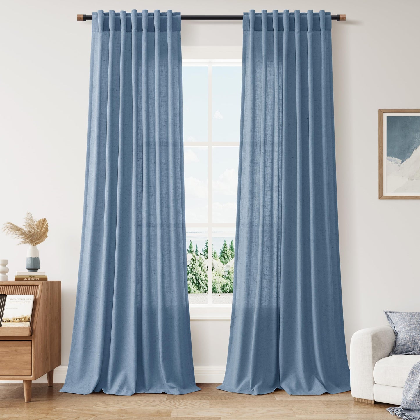 Nanspring Natural Linen Curtains for Kitchen Windows Over Sink - Cafe Curtain Semi Sheer with Rod Pocket and Back Tab Lightweight Rustic Textured Bistro Curtains for Bathroom, 2 Panels 25 x 24 Inch