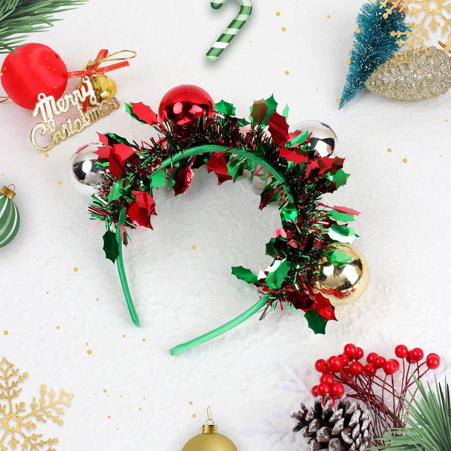 TOKUFAGU Christmas Reindeer Antlers Headband Headwear Girls Headbands Sequins Party Head Band Women Hair Accessory (Green ball)