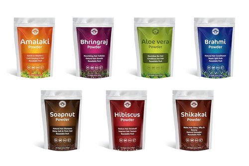 Herbal Hair Growth Powder by [Brand Name] - Combo of 7 Herbal Masks | Amalaki, Bhringraj, Brahmi & More (100g Each) | Resealable Pack