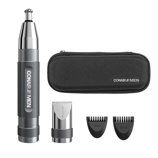 Conair Men Ear, Nose & Eyebrow Trimmer - Patented 360° Bevel Blade for No Pulls & Nicks | 5-Piece Kit with Travel Case