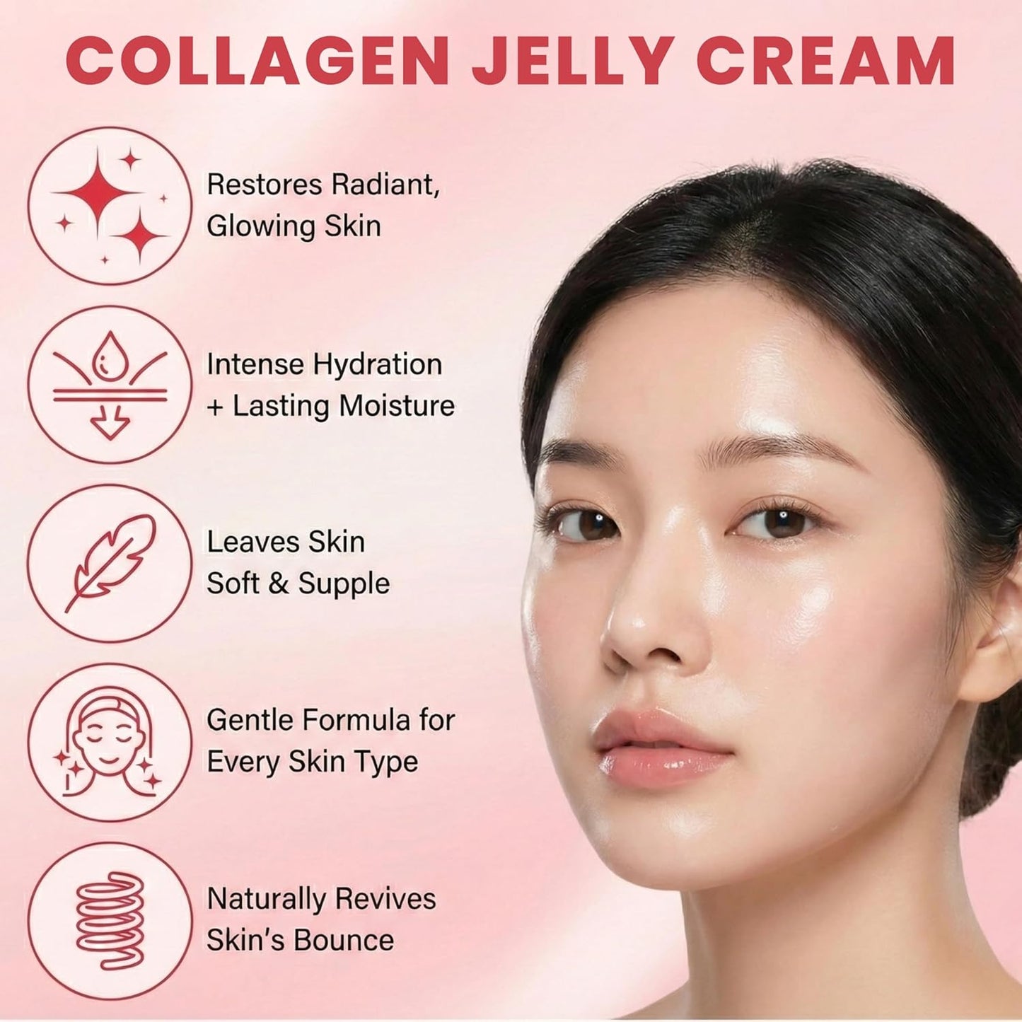 Skiennix Korean Collagen Jelly Cream - 24H Hydration & Glow, Boosts Elasticity & Smoothness | 1.76 fl oz