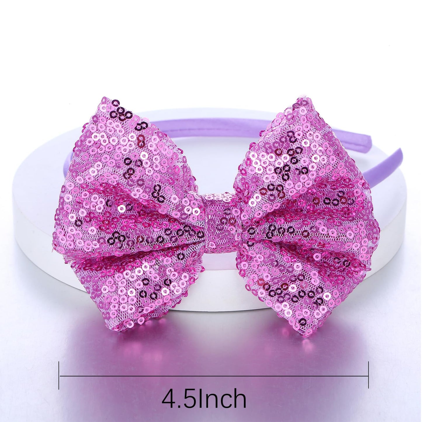 Kiszu Sparkly Sequin Hair Bow Headbands Fashion Glitter Cute Boutique Ribbon Bows for Girls, Kids, and Women (Light Purple,Hot Pink)