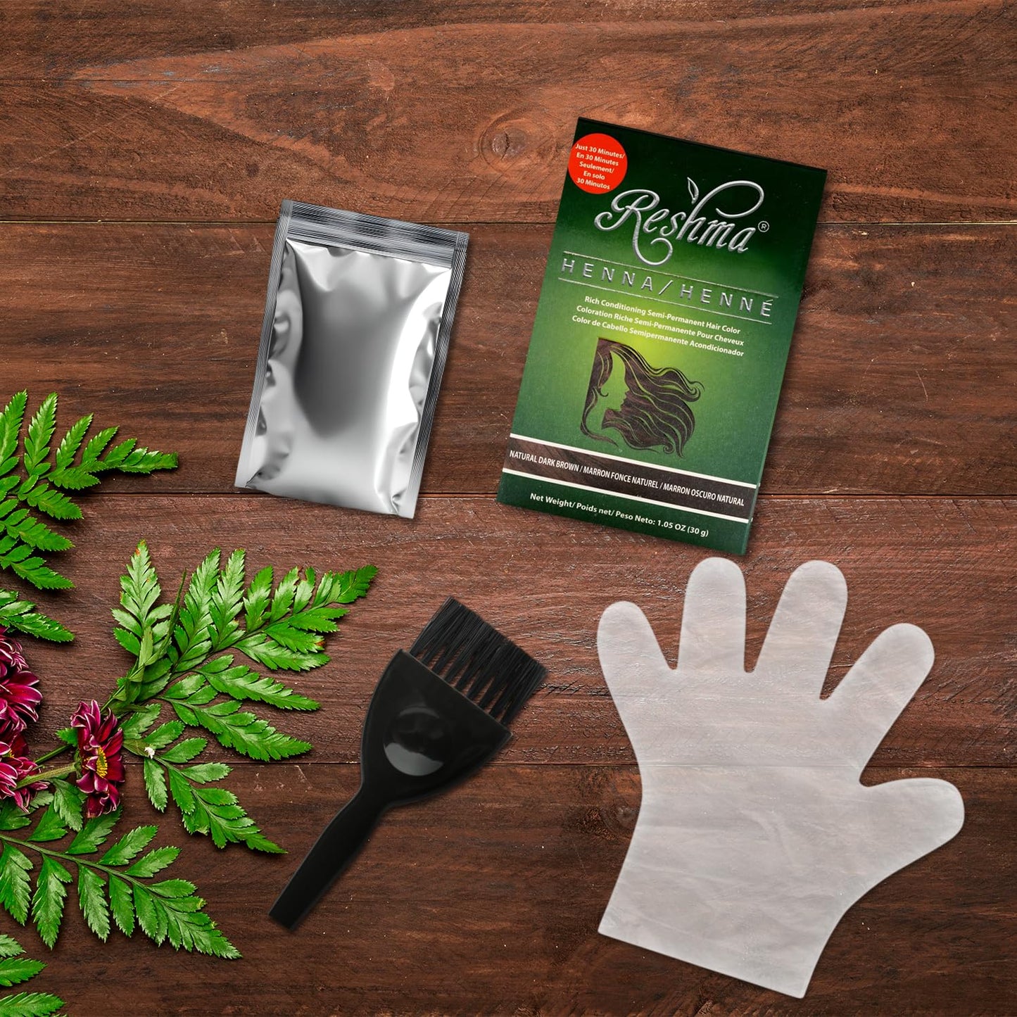 Reshma Beauty 30 Minute Henna Hair Color Infused with Natural Herbs For Soft Shiny Hair Henna Hair Color/Dye 100% Gray Coverage Semi-Permanent Ayurveda Hair Product 1.05 oz, Pack of 1 (Dark Brown)