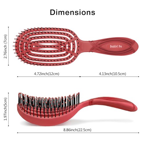 NuWay DoubleC Pro Detangling Hair Brush - Patented Scalp Care Design for Gentle Styling | Red