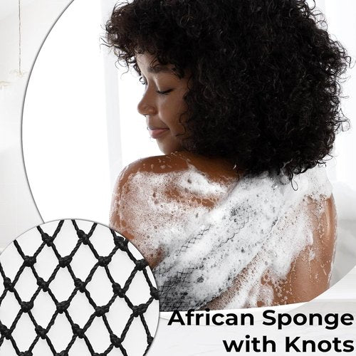 African Net Sponge - Authentic Exfoliating Back Scrub Sponge Set | 2-Piece Bath Scrubber for Smooth Skin