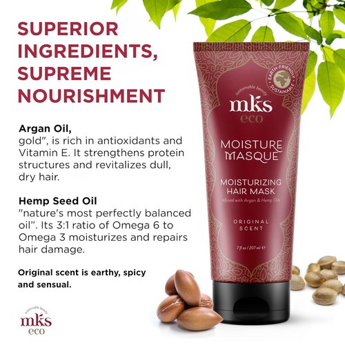 Earthly Body MKS Eco Moisture Masque - Hydrating Hair Mask with Argan & Hemp Oils | 7 oz for Revitalizing Dry Hair
