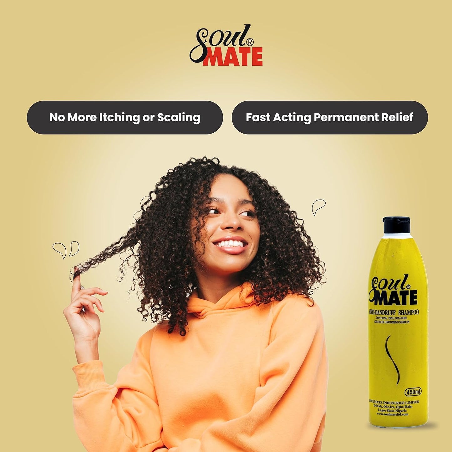SOUL MATE Anti-Dandruff Shampoo - Sericin Formula for Itchy Scalp Relief | 15.2oz Residue-Free Treatment