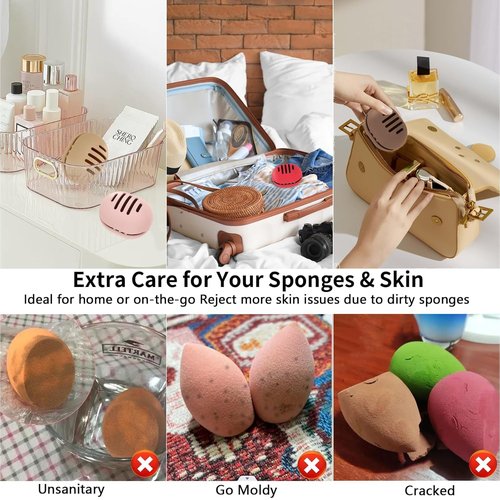 Fauxomor Makeup Sponge Holder - Double-Sided Vented Silicone Case for Travel | Shatterproof & Easy Carry - Rose Red